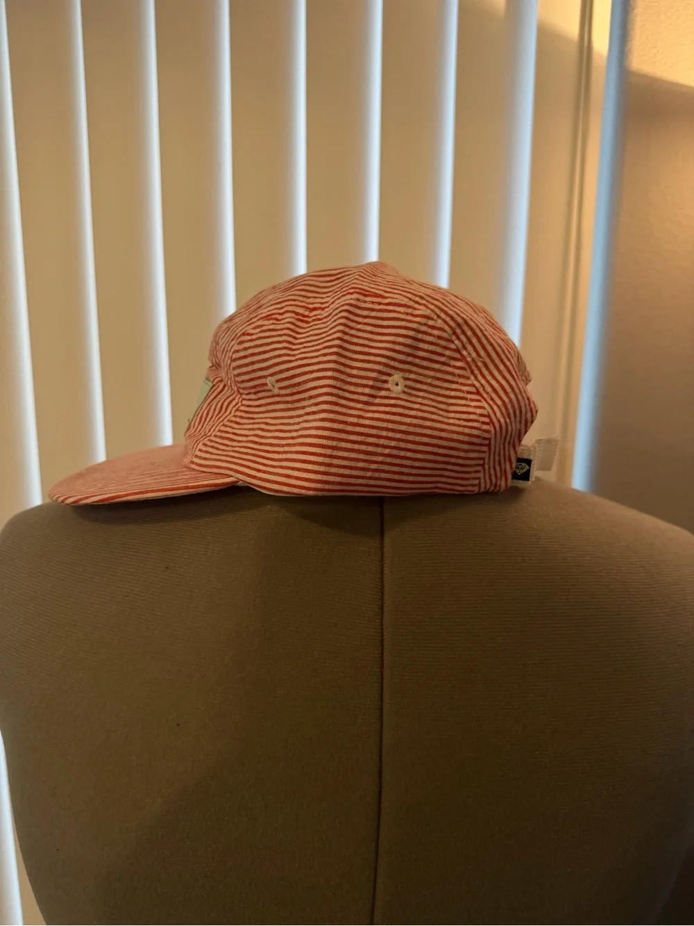 Diamond Supply Co. Red and White Striped Camp Cap with Mint Patch